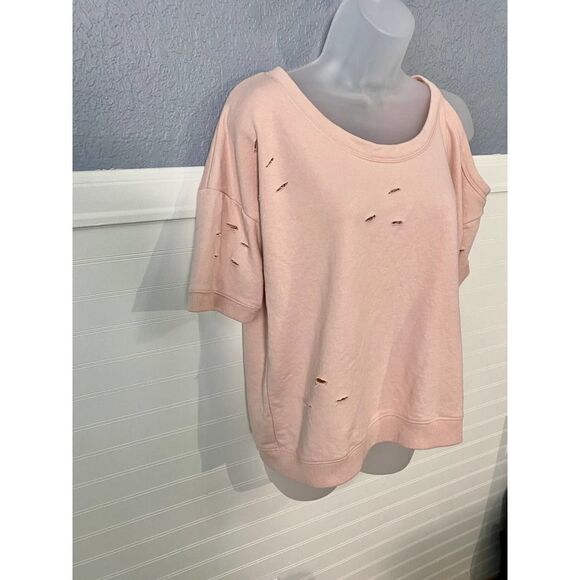Central Park West Pink Distressed Short Sleeve Shirt - Picture 2 of 2